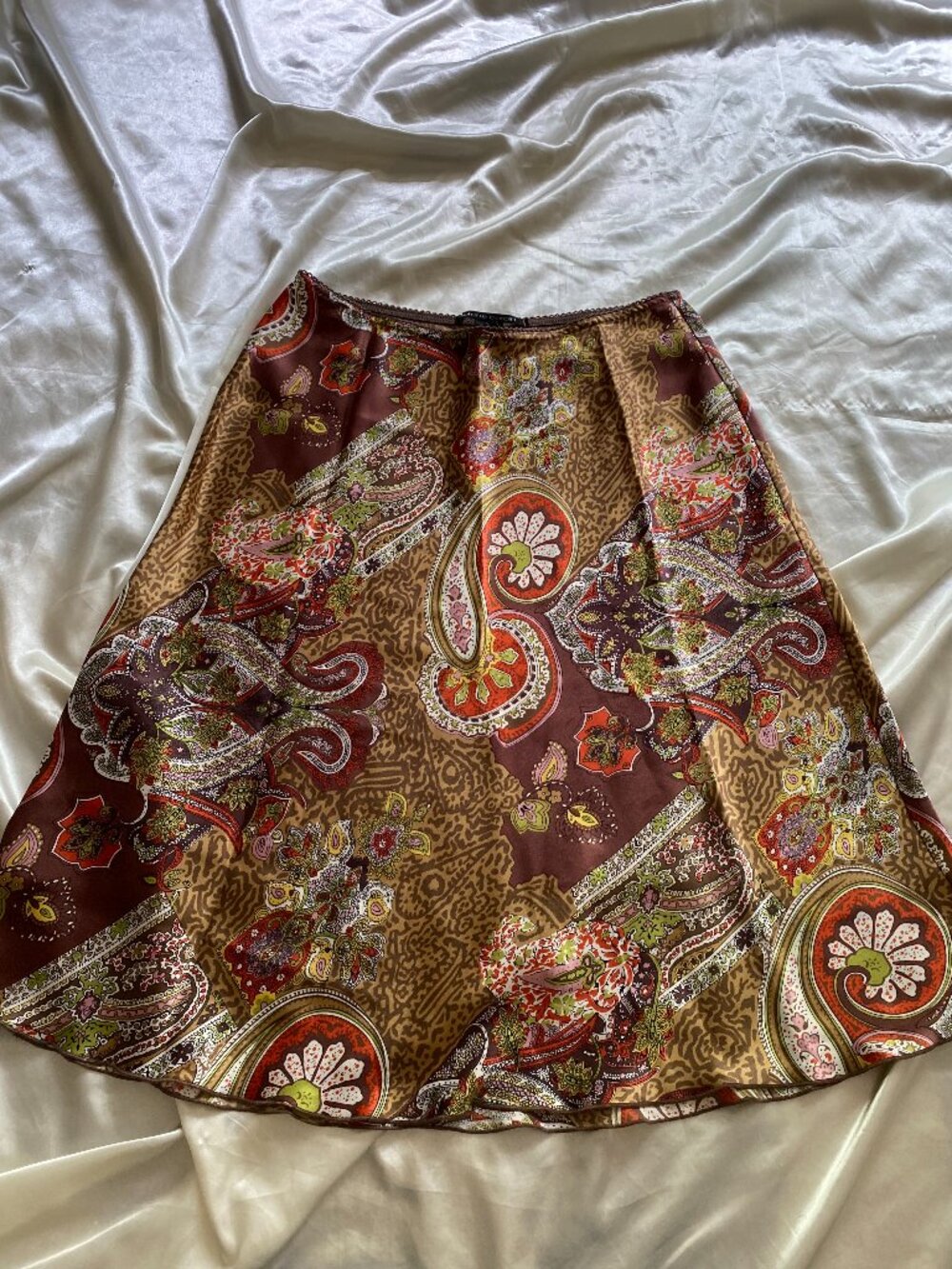 y2k Pierre Cardin Paisley Satin Midi Skirt Boho Fairy Size 8